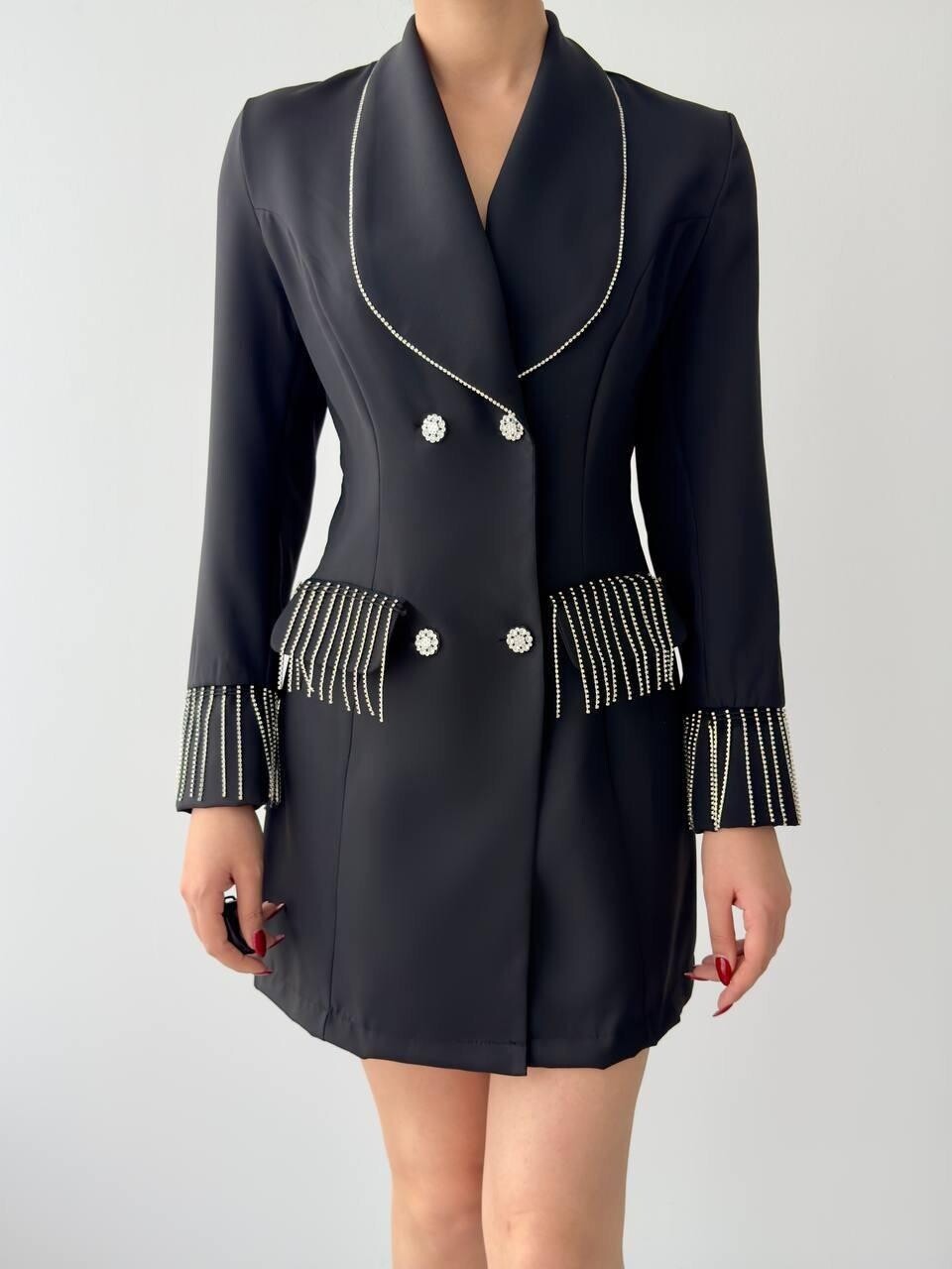 VESTIDO CHAQUETA CON DETALLES DE FLECOS